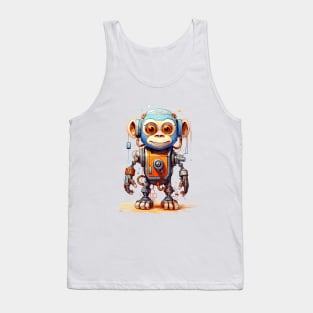 Cartoon monkey robots. T-Shirt, Sticker. Funny cyborg. Tank Top